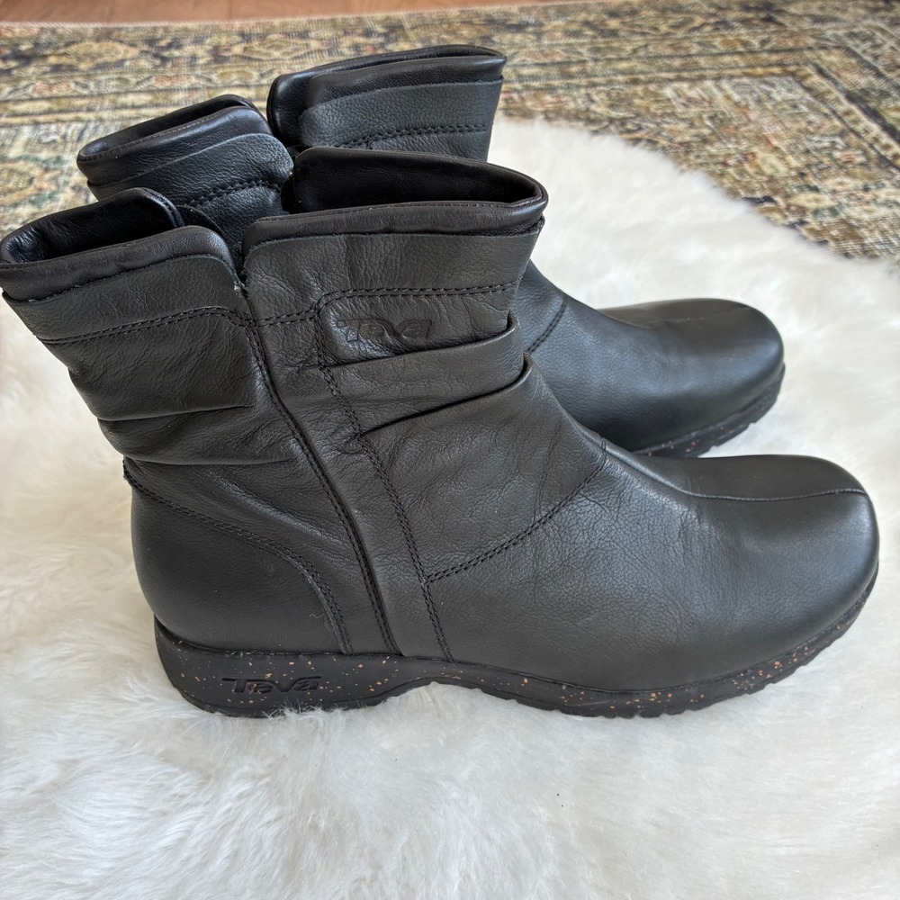 Teva Leather Womens Capistrano Comfort Ankle Bootie Zip Up Boot Black Size 10